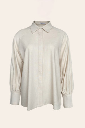 Linnen Mix Blouse met Strikdetail – Crème