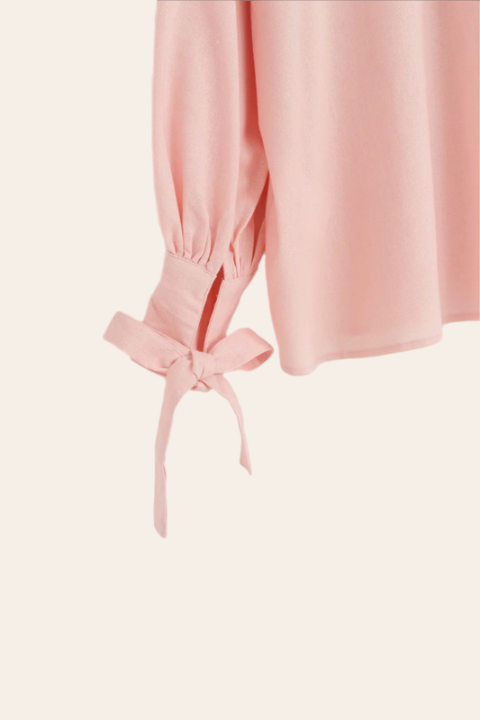 Linnen Mix Blouse met Strikdetail – Roze