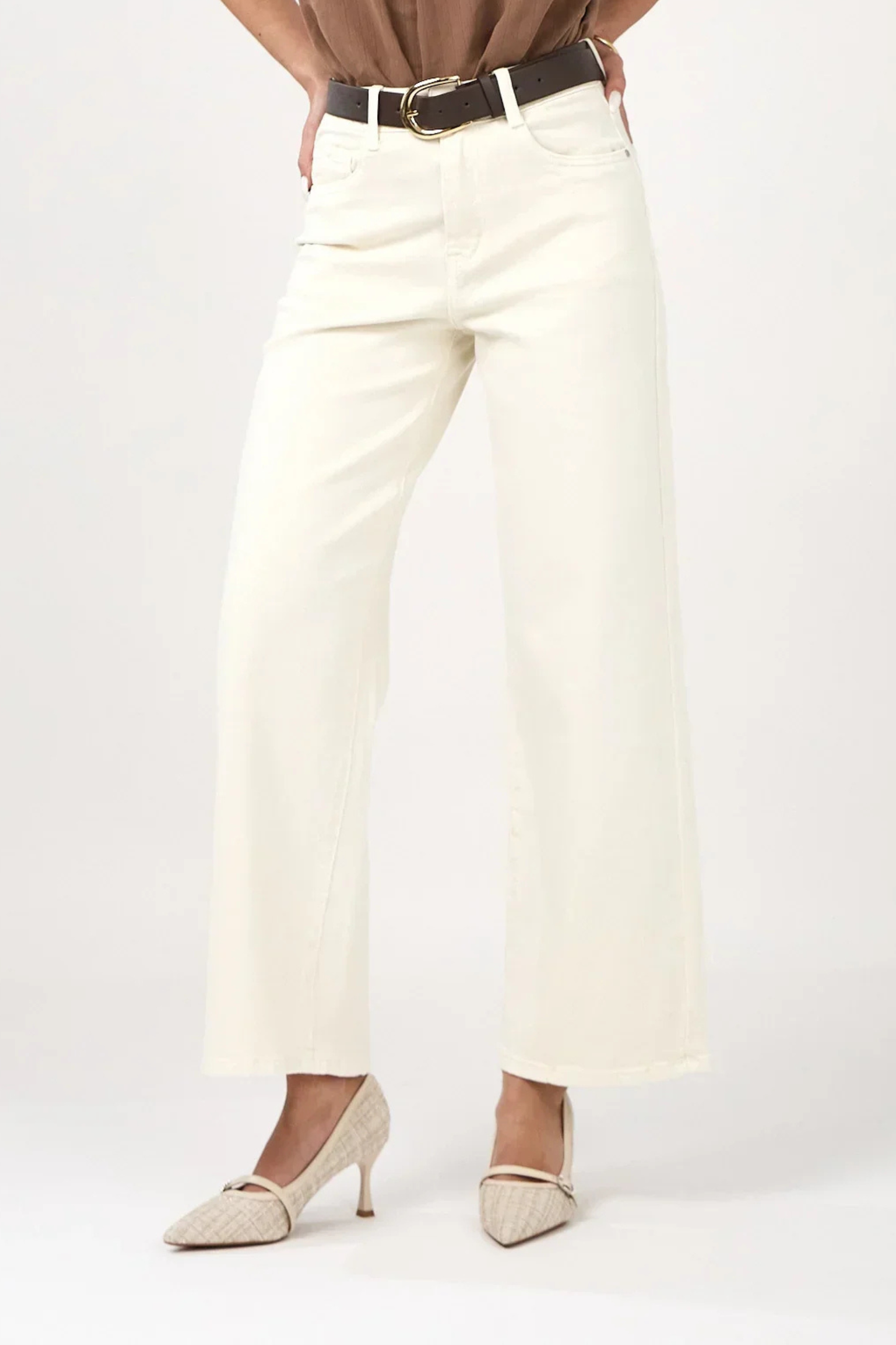Edena Wide Leg Cropped Jeans – Ecru