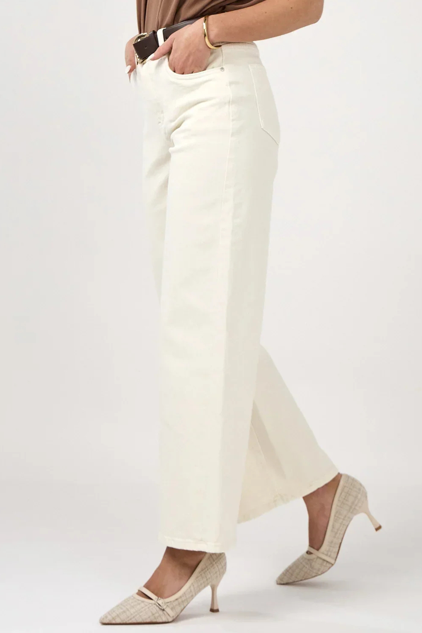 Edena Wide Leg Cropped Jeans – Ecru
