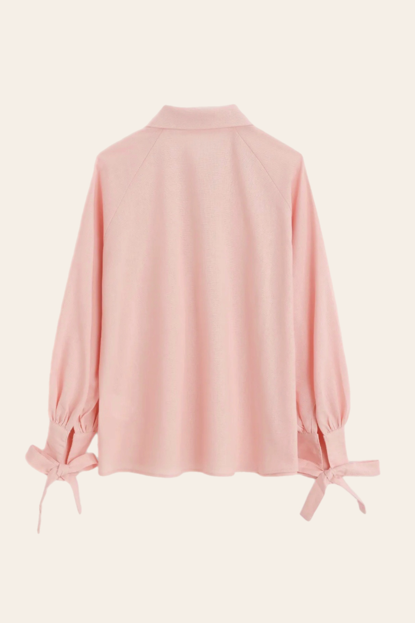 Linnen Mix Blouse met Strikdetail – Roze