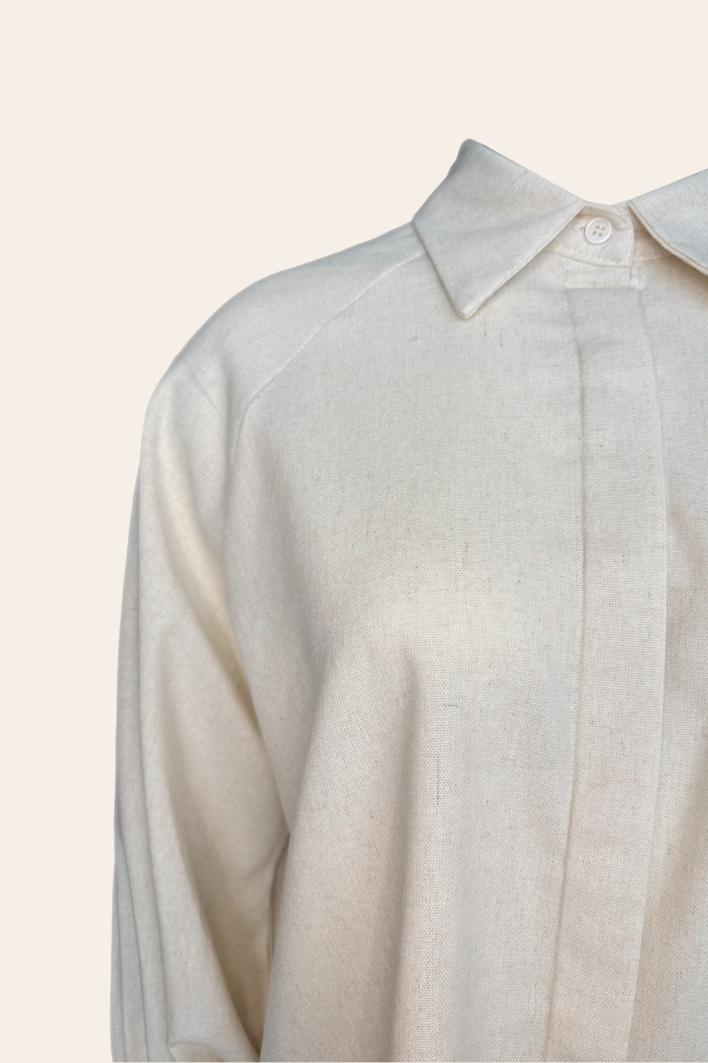 Linnen Mix Blouse met Strikdetail – Crème