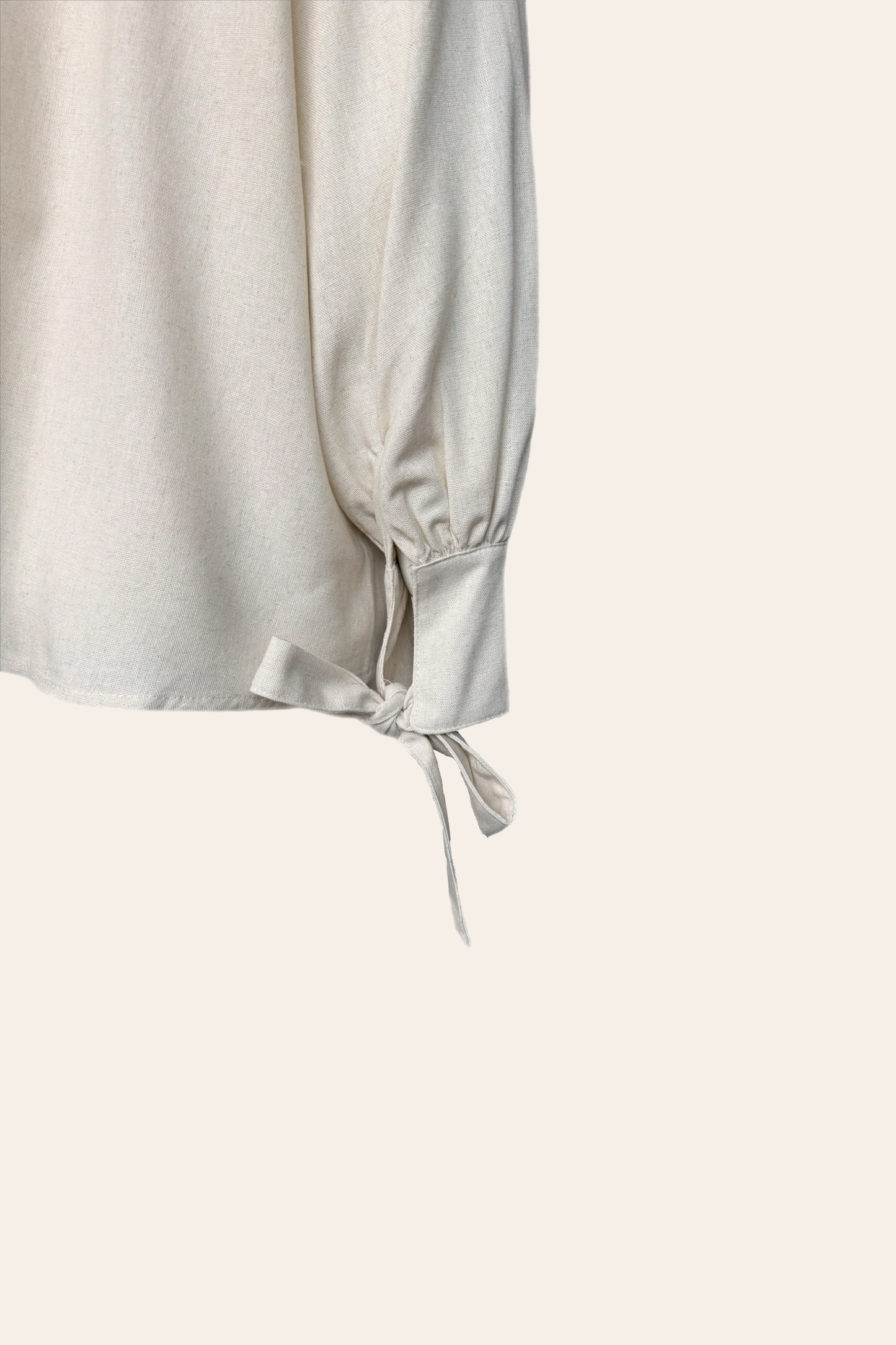 Linnen Mix Blouse met Strikdetail – Crème