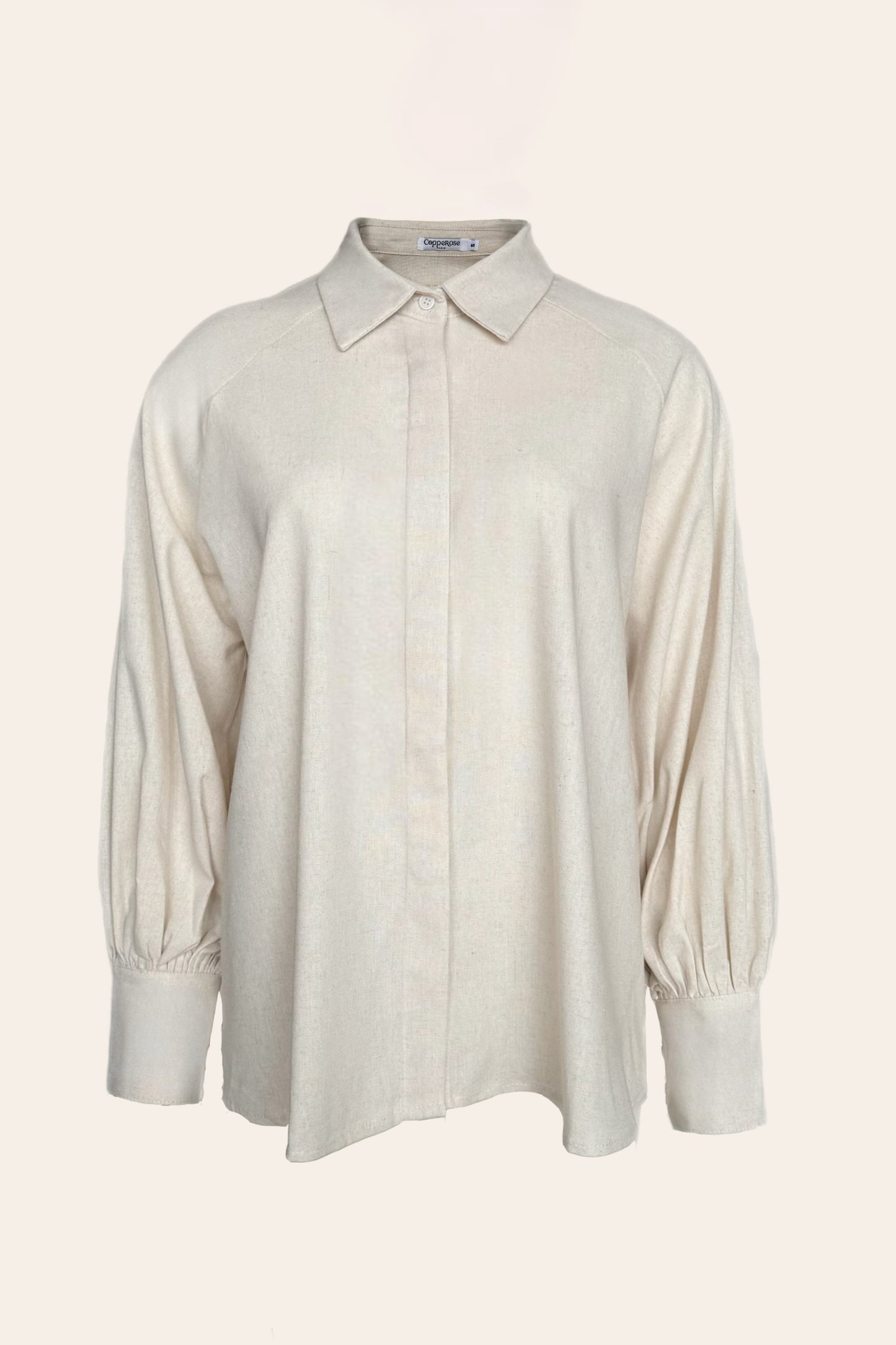 Linnen Mix Blouse met Strikdetail – Crème