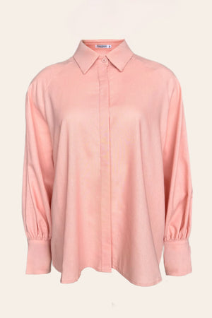 Linnen Mix Blouse met Strikdetail – Roze