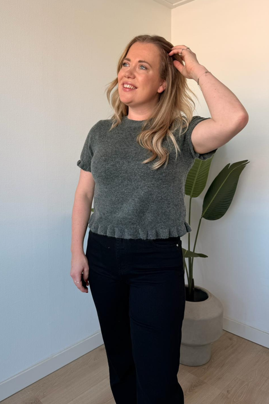 Ruffle Knit Top - Grey