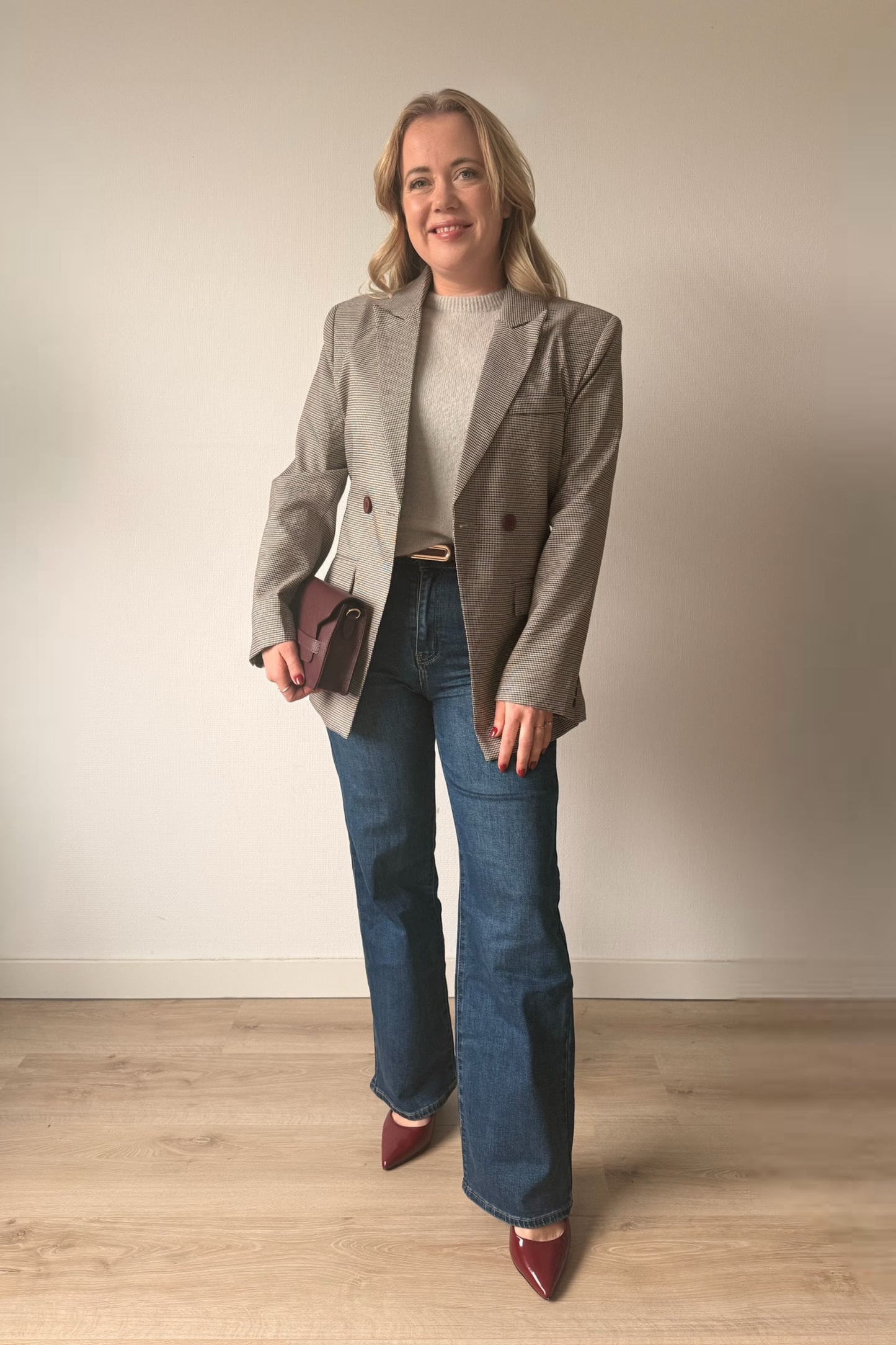 Power Blazer – Burgundy Check